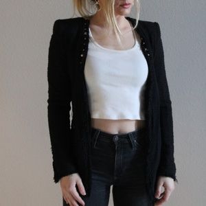 Zara Black Tweed Studded Blazer XS